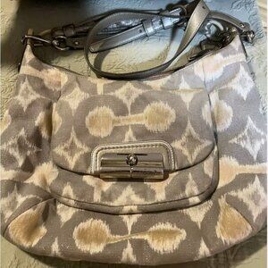 Coach Small Gray Tan Peach Shimmer Hobo Purse